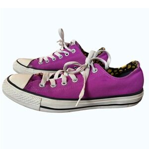 Converse All Star Sneakers Women's Sz 8 Purple Double Tongue Cheetah‎ Print